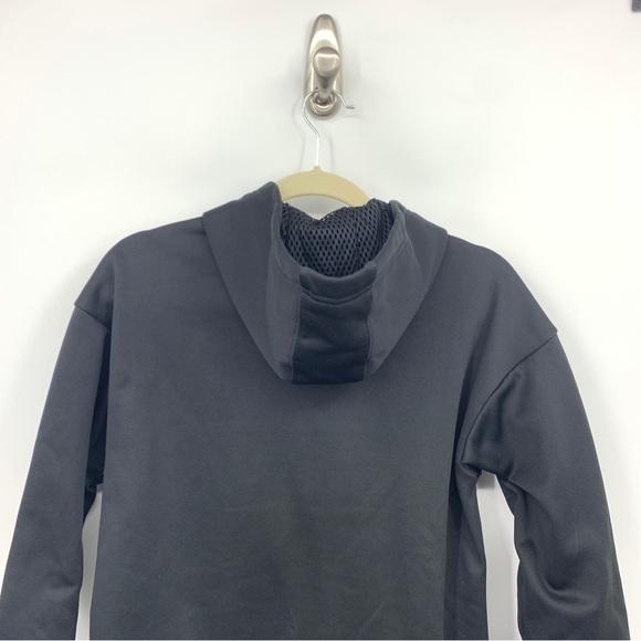 ADIDAS Women Small Hoodie Pullover Sweatshirt Top Black White 3 Stripe Fleece - Picture 5 of 9